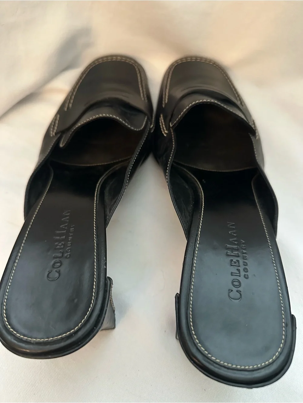 Cole Haan Country Women’s 10B Black Leather Penny Loafer Mule Block Heel Shoes